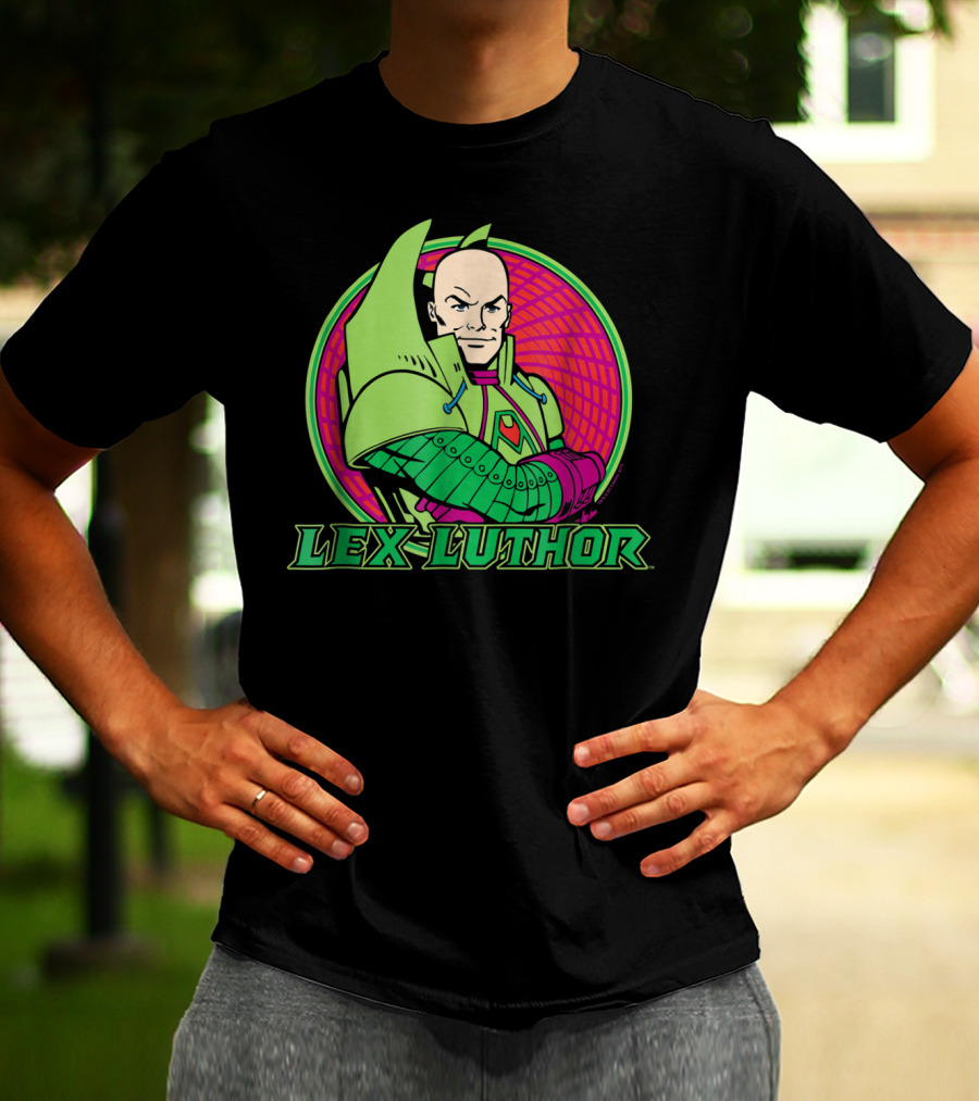 Lex Luthor Iconic Supervillain Style In Bold Green And Pink Armored Suit T-Shirt