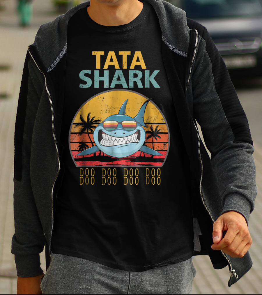 TATA Shark Doo Doo Doo Retro Sunset Palms T-Shirt