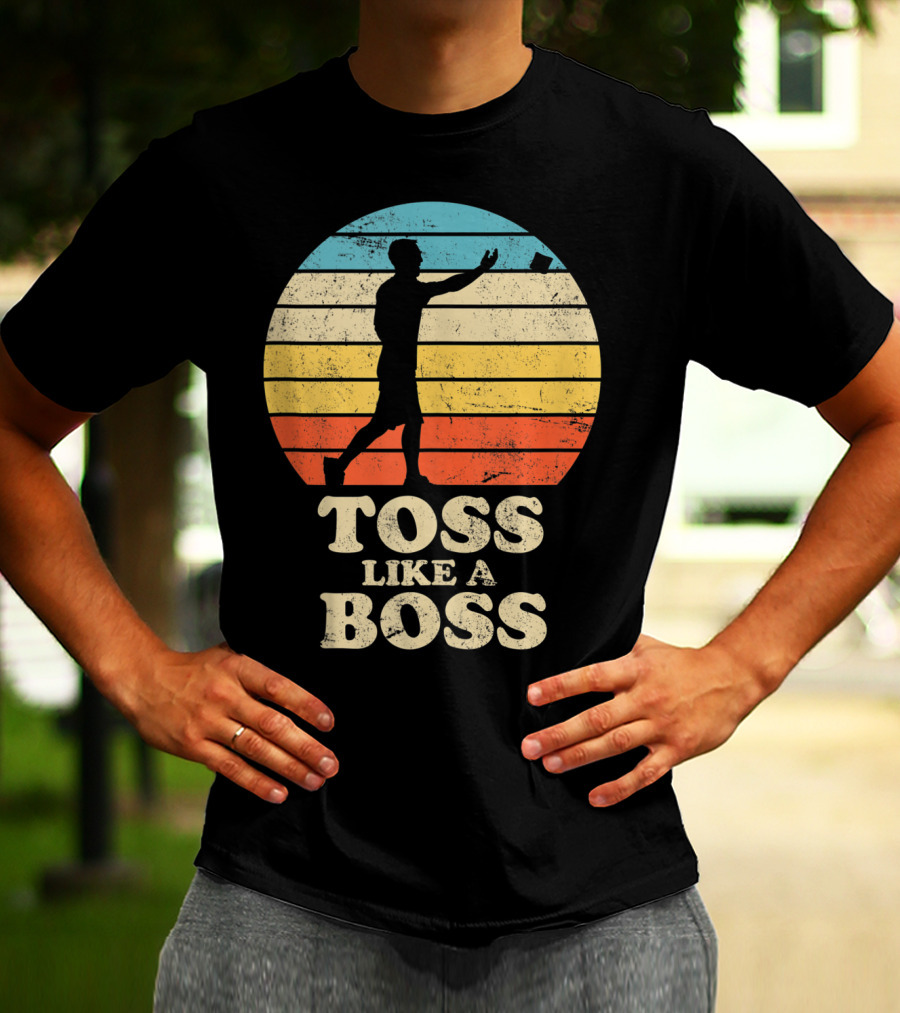 Toss Like A Boss Vintage Sunset Cornhole T-Shirt