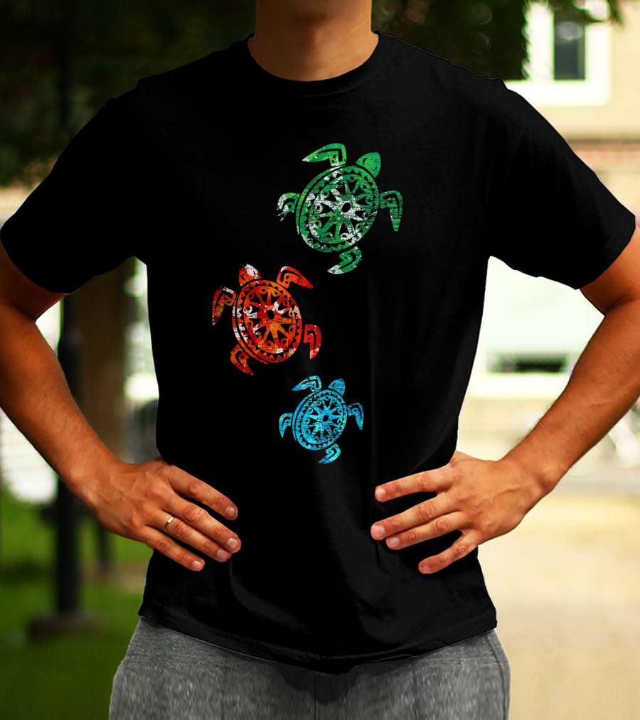 Turtles Save The Turtles Climate Change Green Red Blue T-Shirt