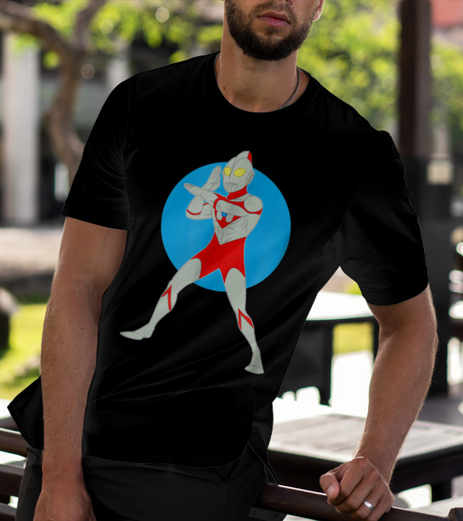 Ultraman Standing Pose With Blue Circle Background T-Shirt