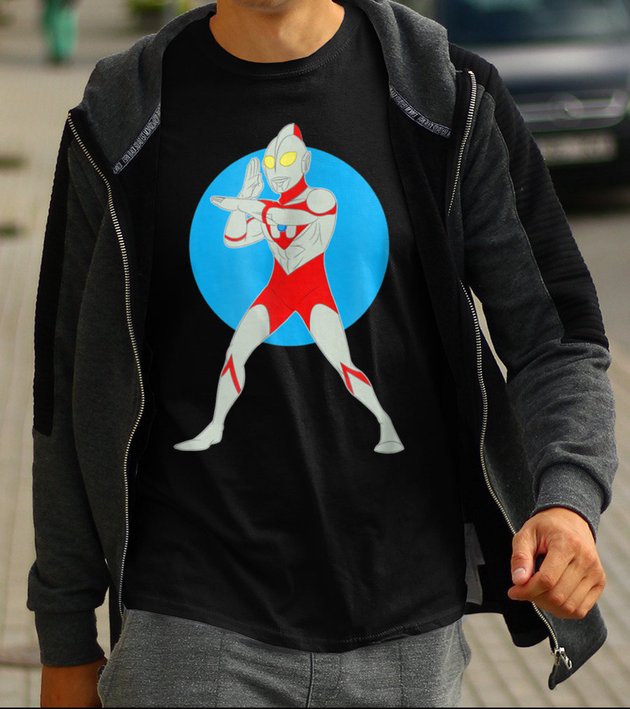 Ultraman Standing Pose With Blue Circle Background T-Shirt