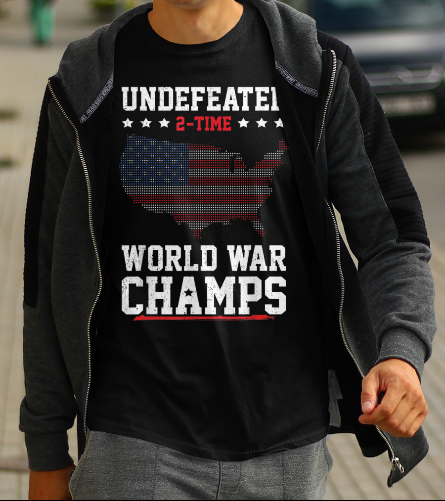 Undefeated 2 Time World War Champs USA Flag Map Stars Fourth Of July T-Shirt