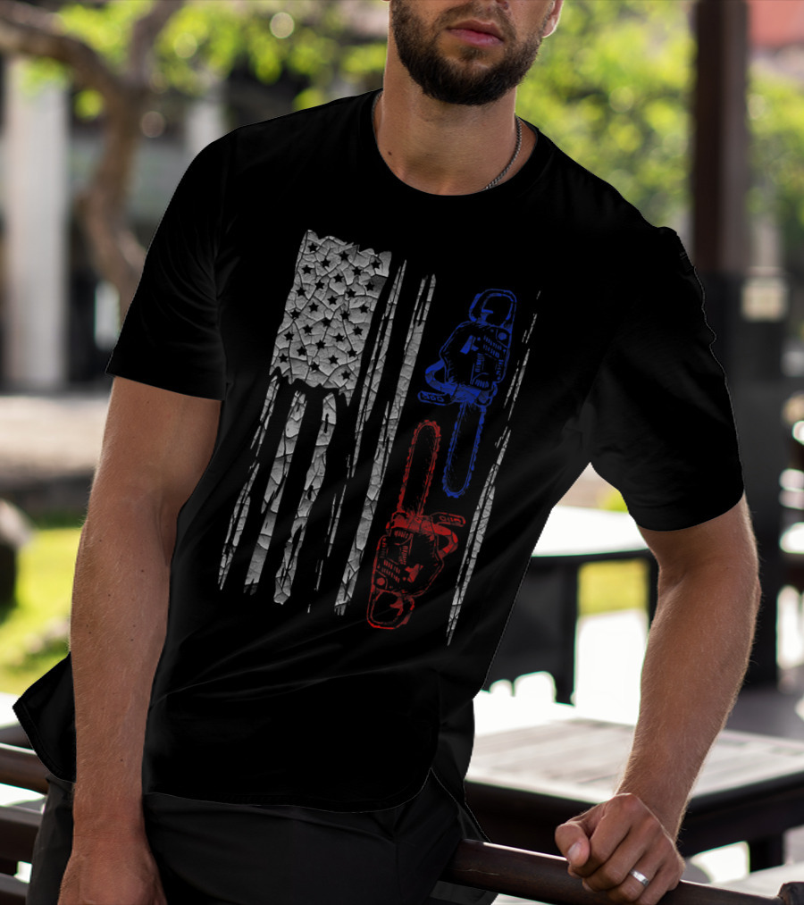 US FLAG CHAINSAW Lumberjack Logger Lumber Patriotic Chainsaws T-Shirt