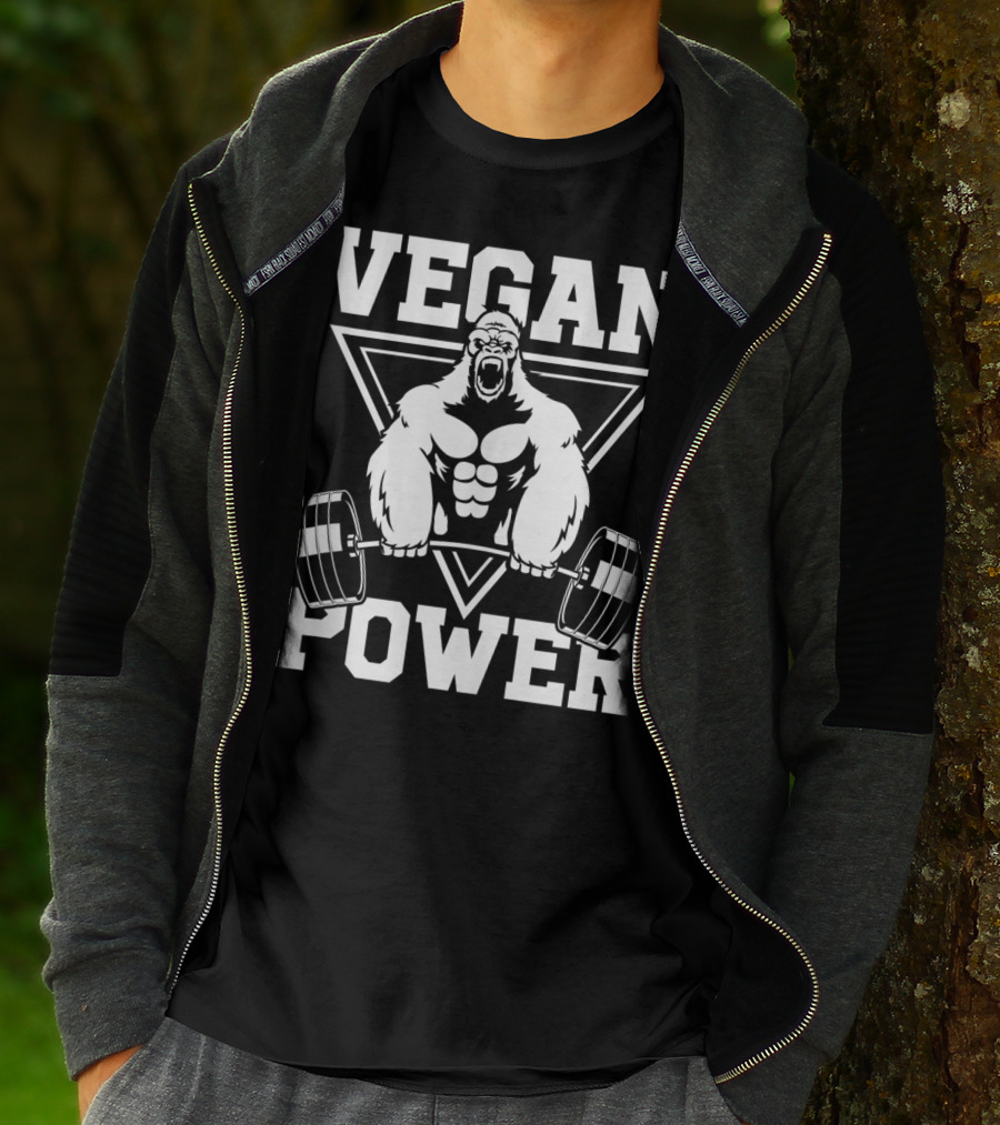 Vegan Power Gorilla Weightlifting Strength Fitness T-Shirt