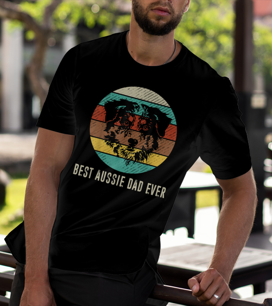 Best Aussie Dad Ever Vintage Retro Dog Stripes Circle T-Shirt
