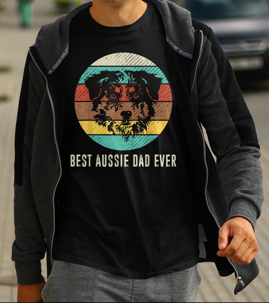 Best Aussie Dad Ever Vintage Retro Dog Stripes Circle T-Shirt