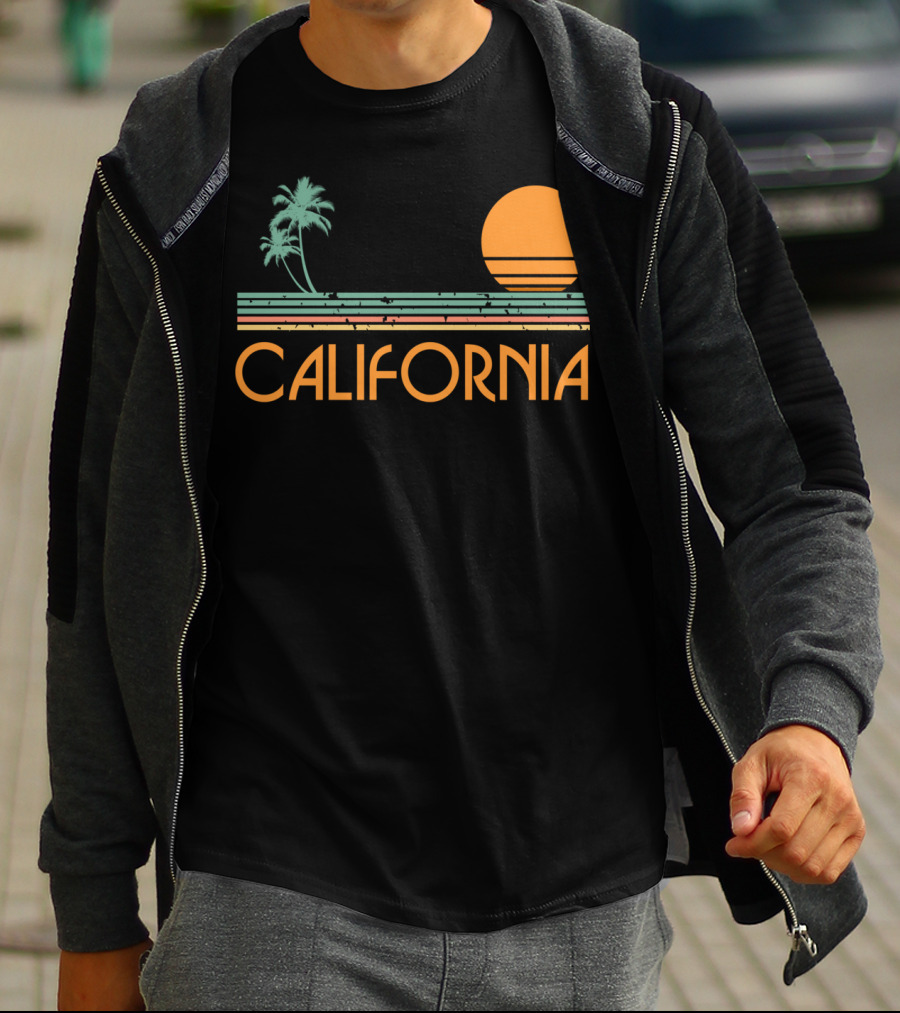 California Retro Sunset Palm Beach Vintage T-Shirt
