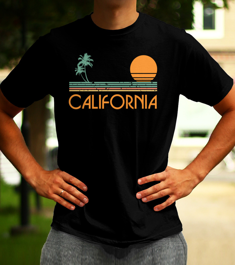 California Retro Sunset Palm Beach Vintage T-Shirt