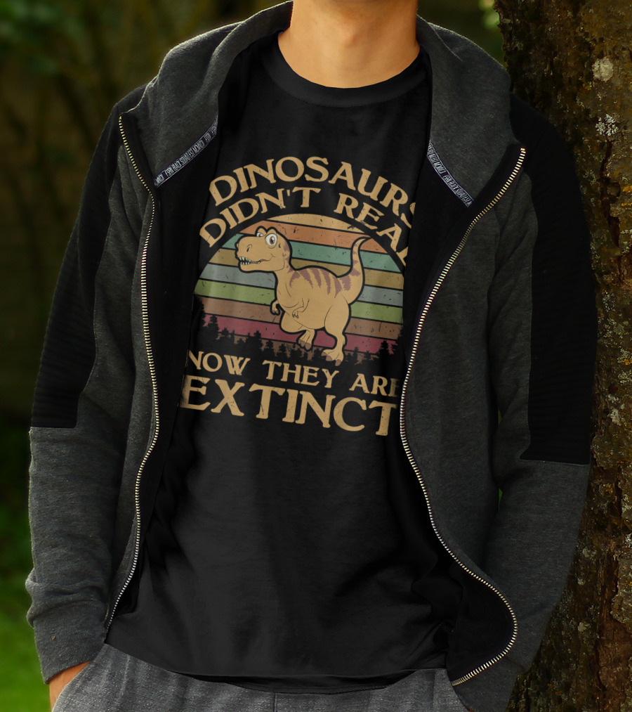 Vintage Dinosaurs Didn't Read Now They Are Extinct Retro Sunset T-Rex T-Shirt