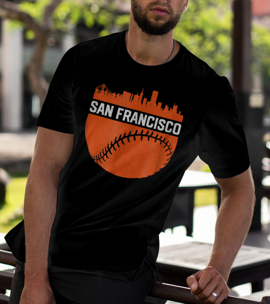 Vintage San Francisco Skyline Baseball Bridge Orange T-Shirt