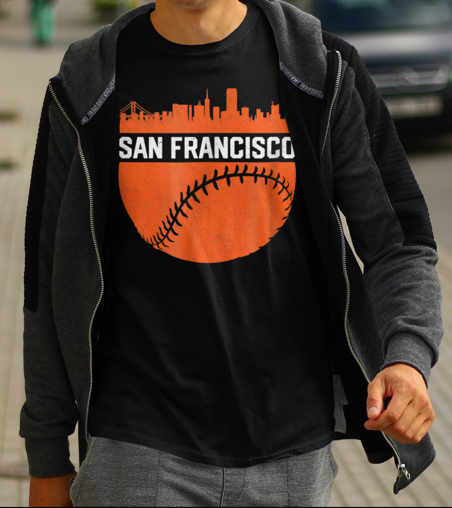 Vintage San Francisco Skyline Baseball Bridge Orange T-Shirt