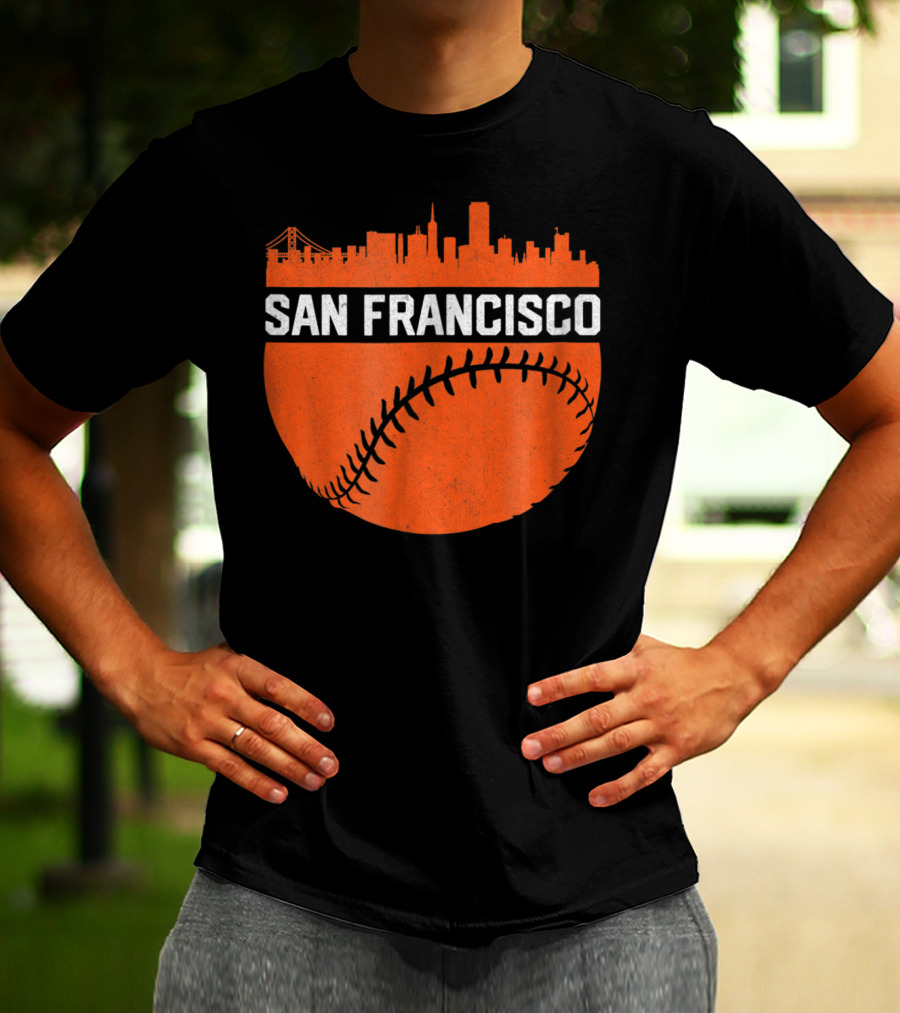 Vintage San Francisco Skyline Baseball Bridge Orange T-Shirt