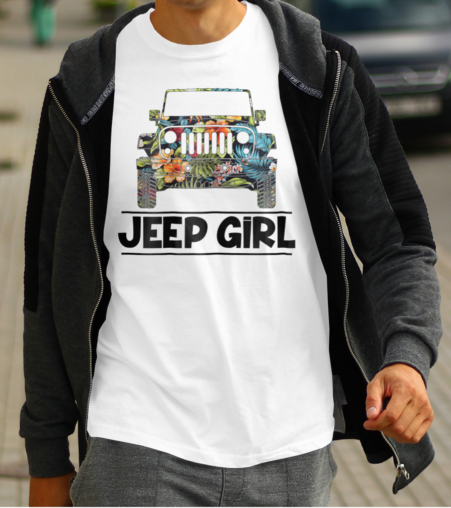 Vintage Flower Jeep Girl Summer T-Shirt