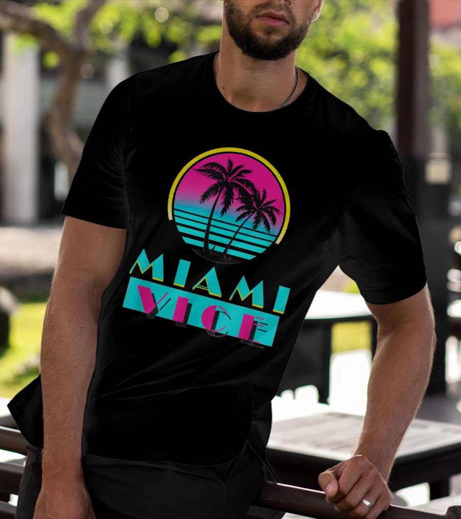 Miami Vice Vintage Florida Cityscape Retro Palm Sunset T-Shirt