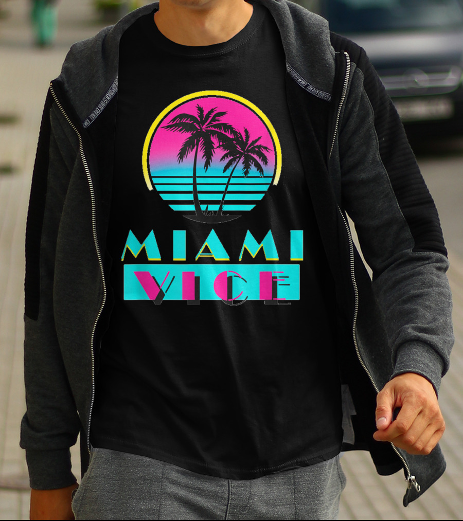 Miami Vice Vintage Florida Cityscape Retro Palm Sunset T-Shirt