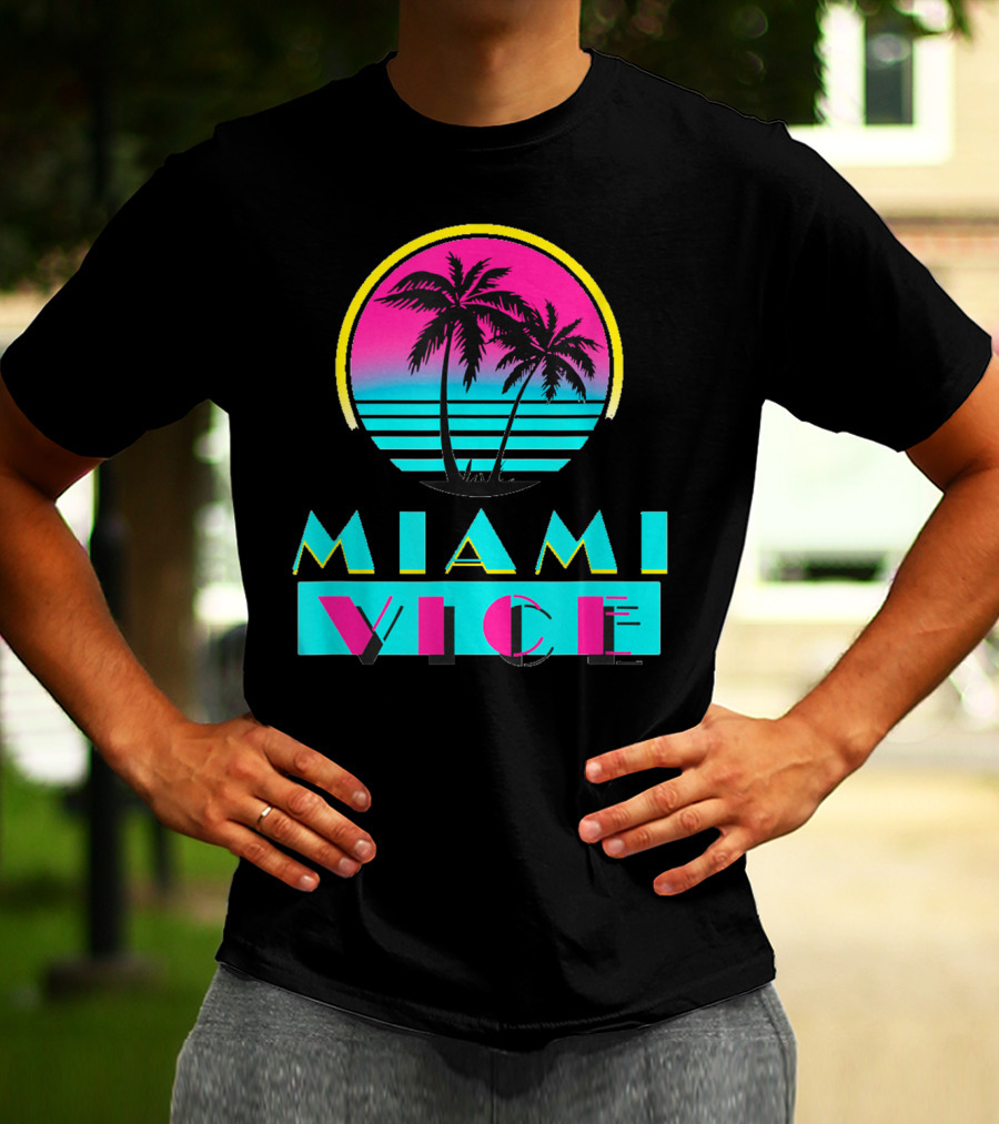 Miami Vice Vintage Florida Cityscape Retro Palm Sunset T-Shirt