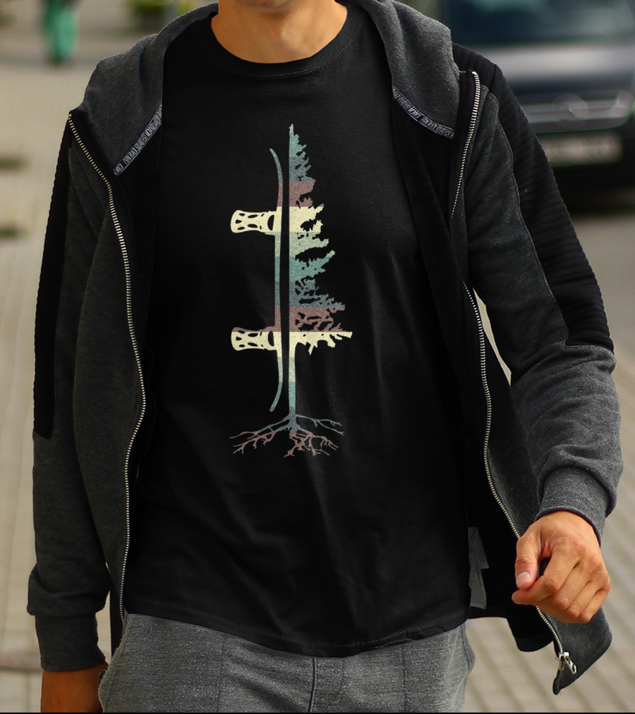 Vintage Pine Double Snowboard Tree Roots T-Shirt