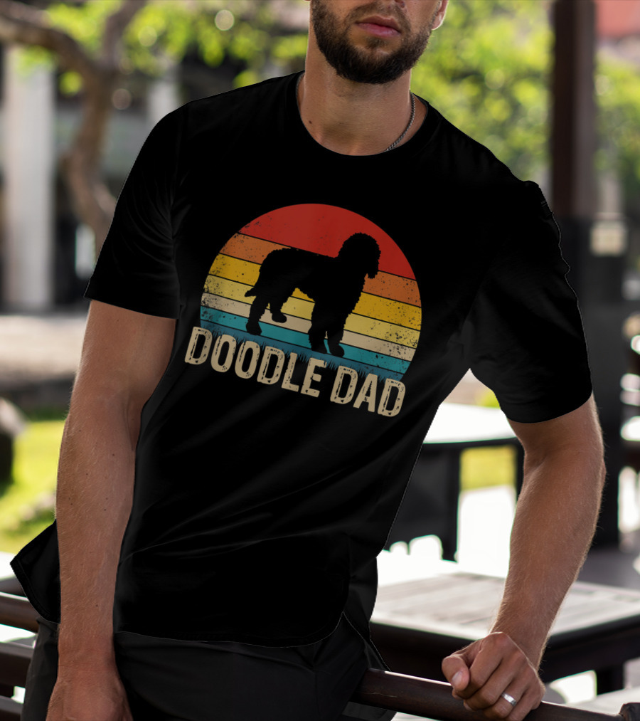 Vintage Goldendoodle Silhouette Doodle Dad Retro Sunset T-Shirt