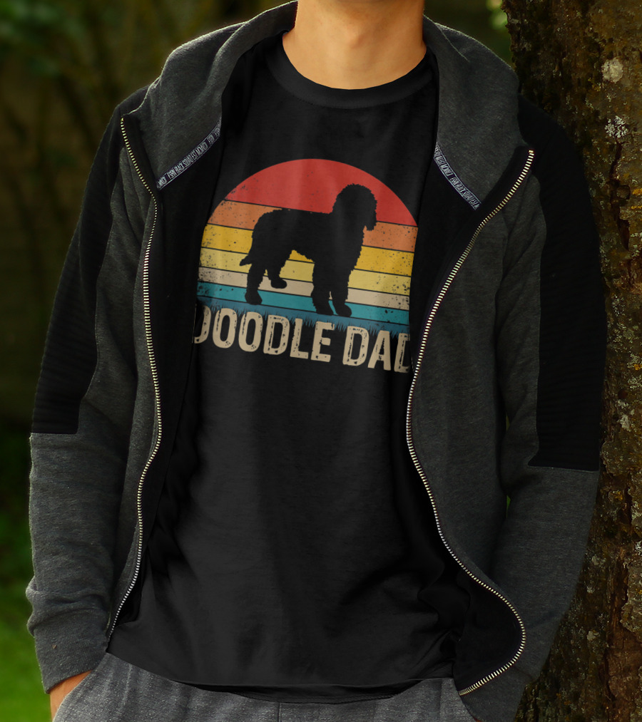 Vintage Goldendoodle Silhouette Doodle Dad Retro Sunset T-Shirt