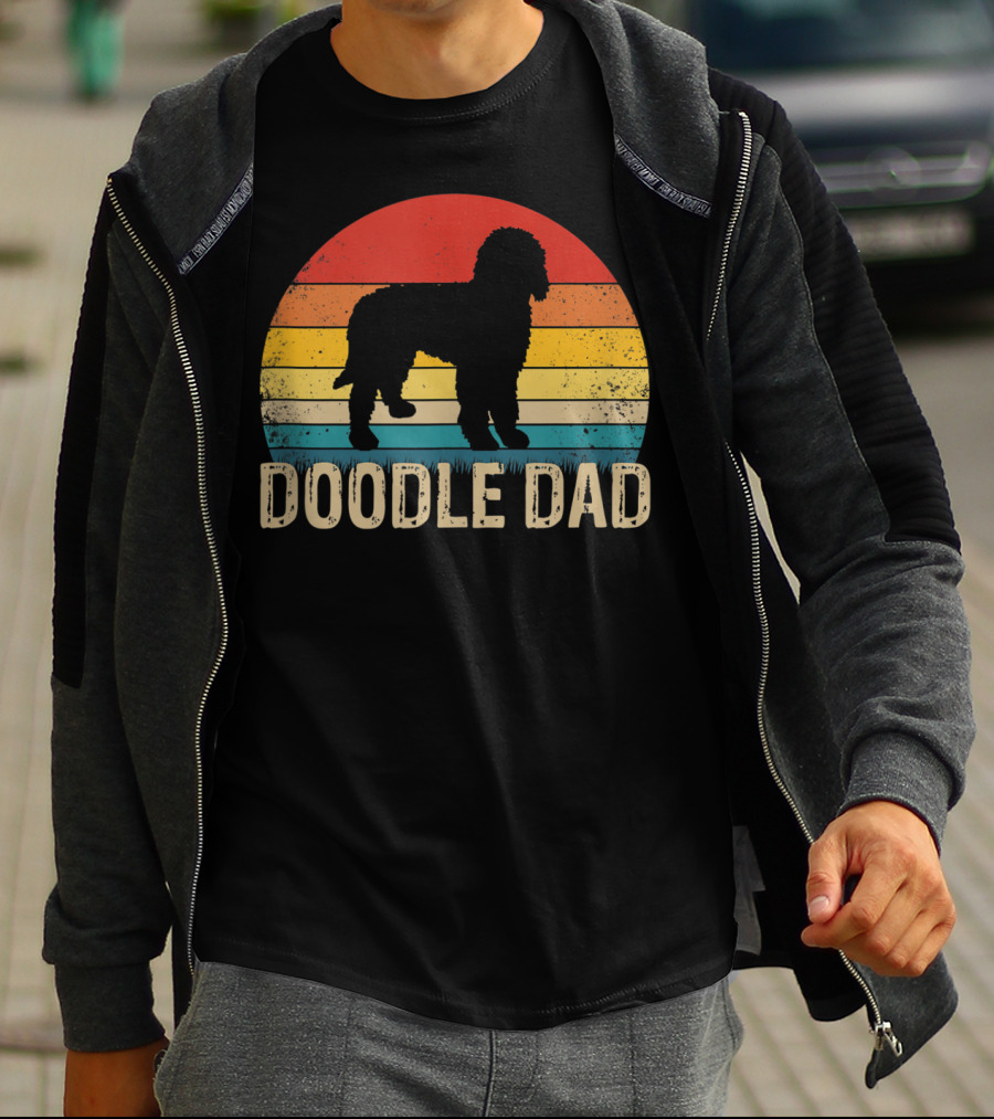 Vintage Goldendoodle Silhouette Doodle Dad Retro Sunset T-Shirt
