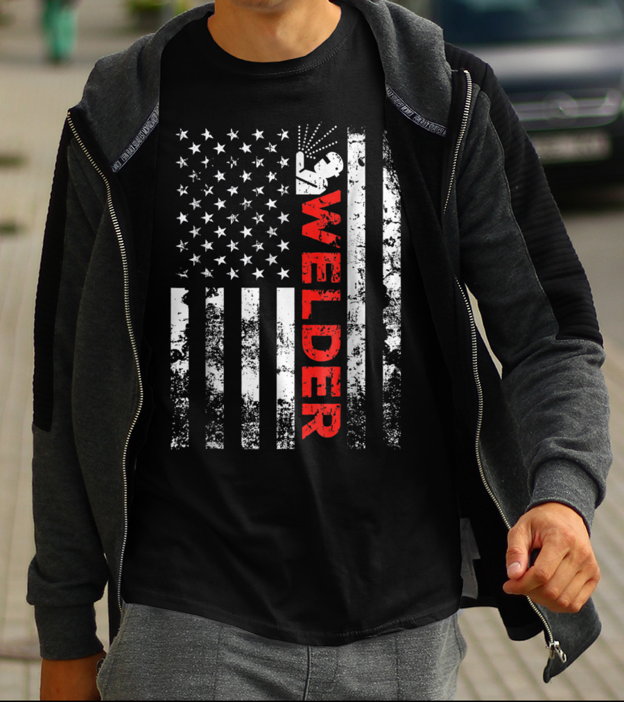Welder USA Vintage American Flag Welding T-Shirt
