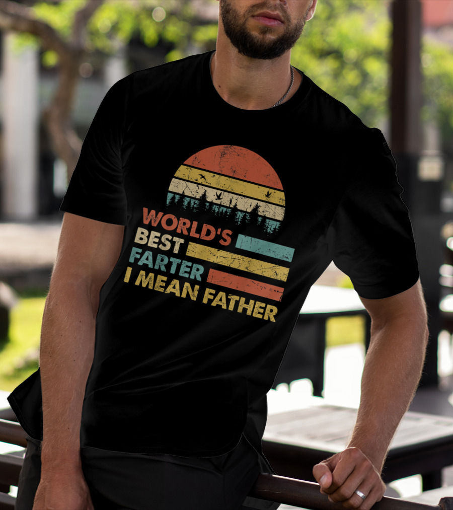 World's Best Farter I Mean Father Sunset Forest Distressed Retro Vintage T-Shirt