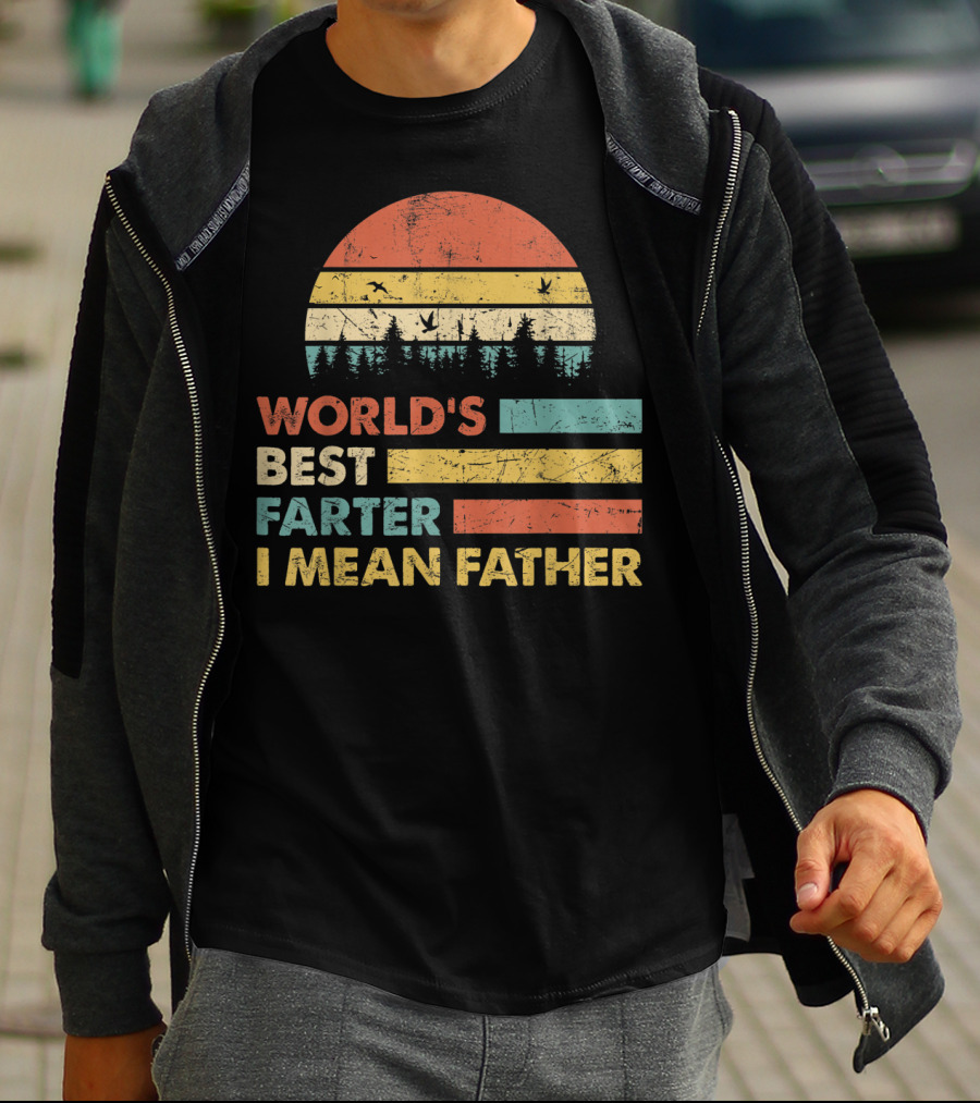 World's Best Farter I Mean Father Sunset Forest Distressed Retro Vintage T-Shirt