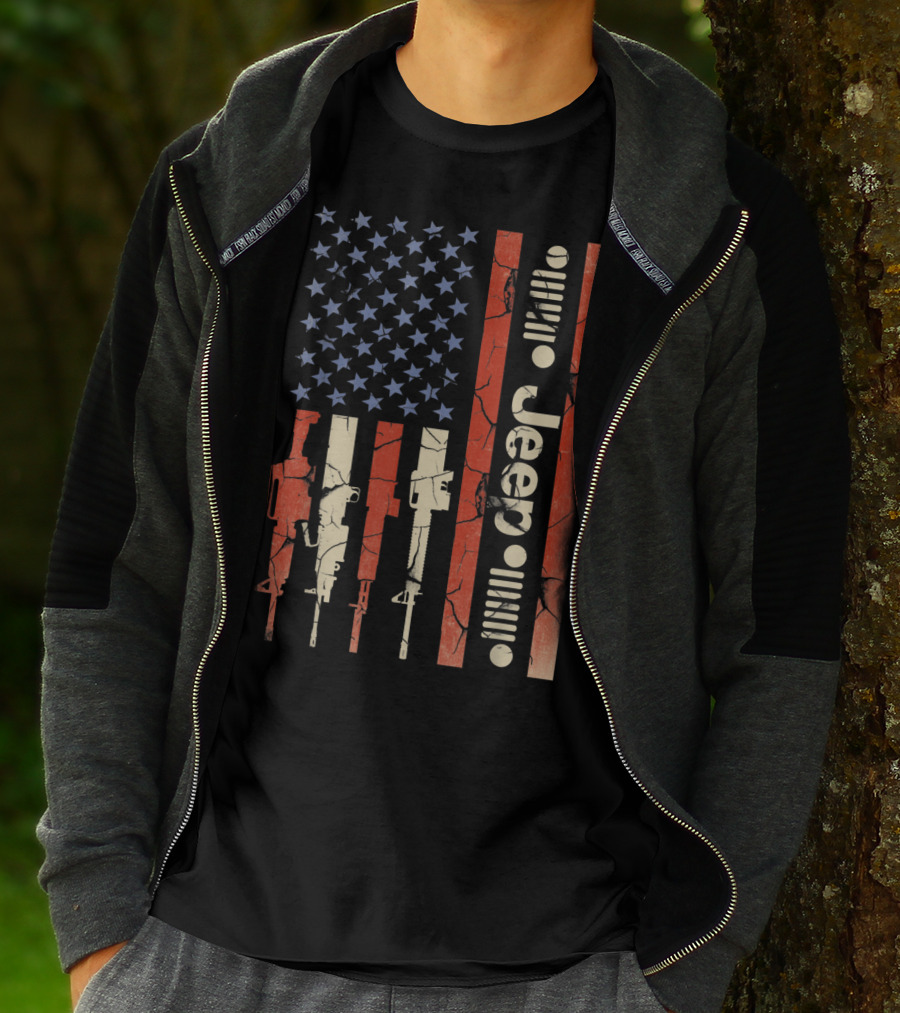 Jeep American Flag With Gun Design For Jeep Lovers T-Shirt