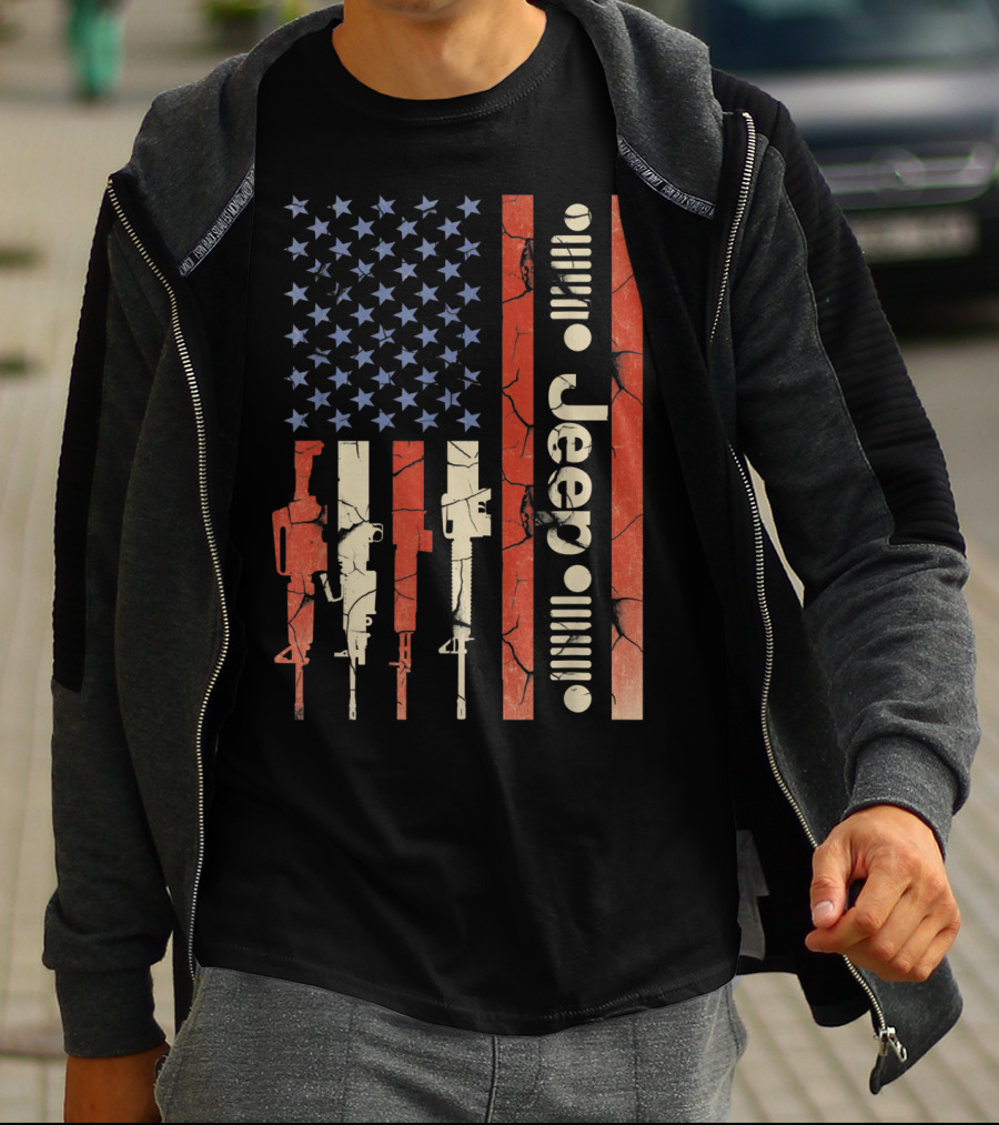 Jeep American Flag With Gun Design For Jeep Lovers T-Shirt