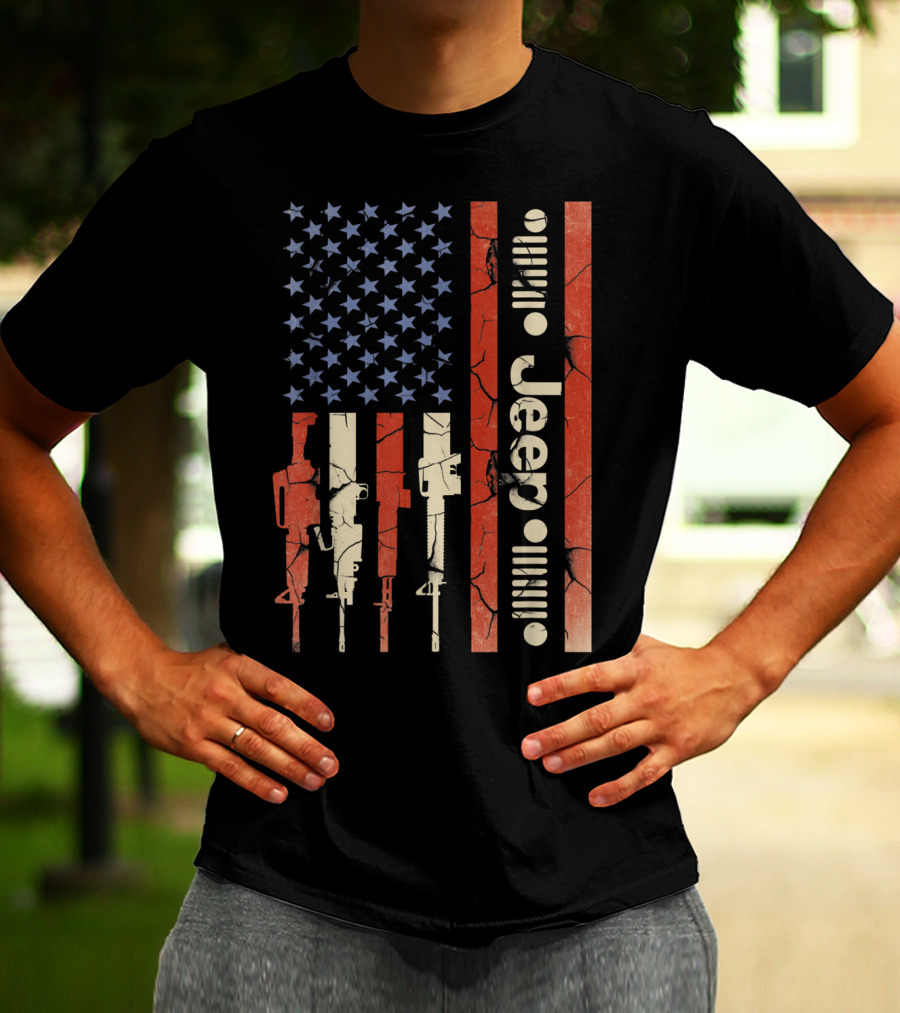 Jeep American Flag With Gun Design For Jeep Lovers T-Shirt