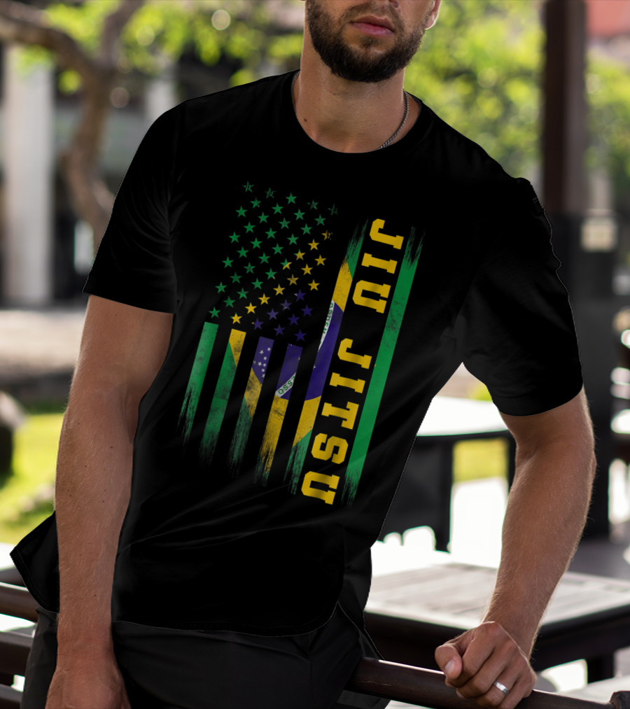 Jiu Jitsu Brazilian BJJ Brazil United States Flag T-Shirt