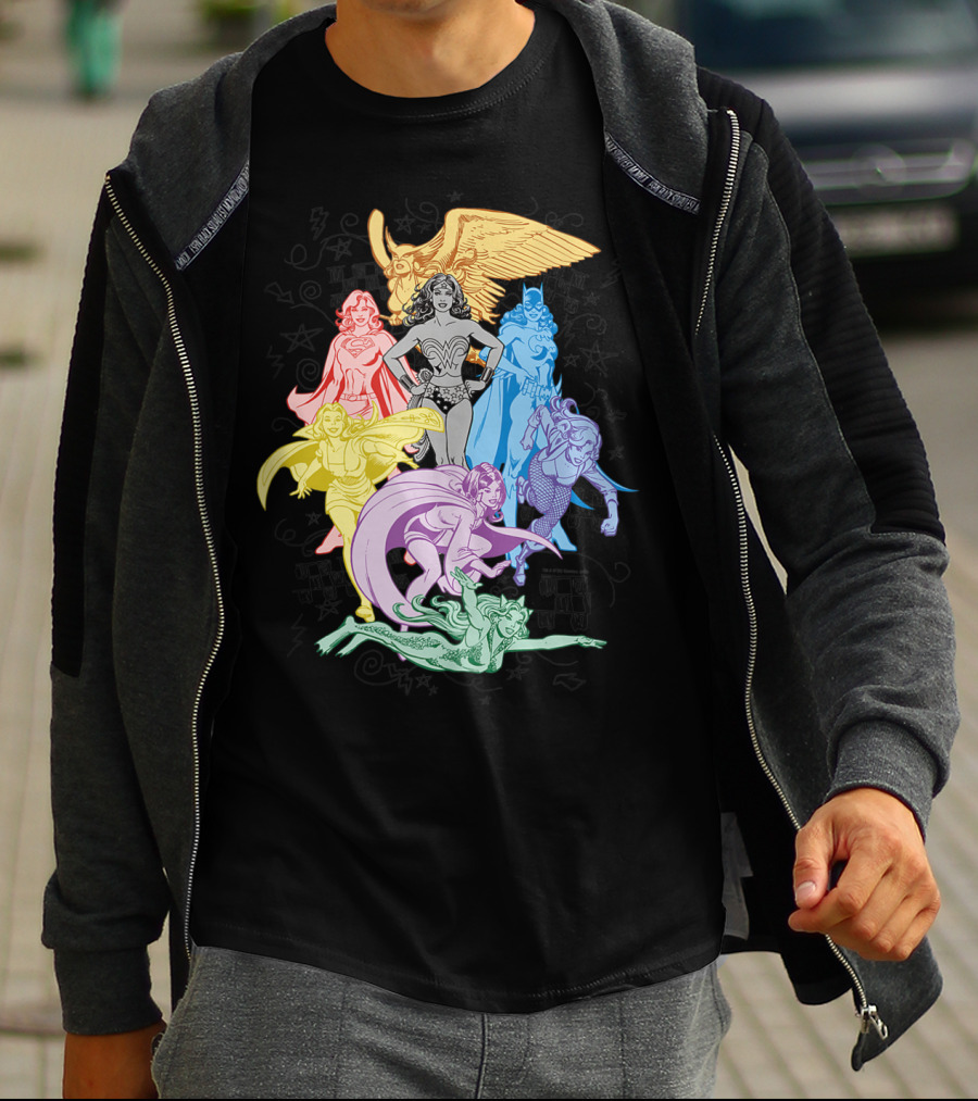 Justice League Super Heroes In Vibrant Rainbow Colors T-Shirt