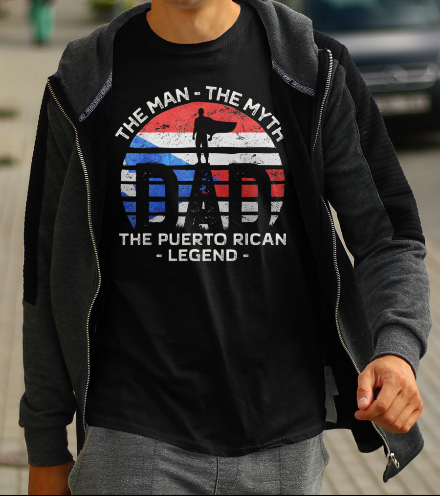 Mens Dad The Man The Myth The Puerto Rican Legend Flag Symbol Hero T-Shirt