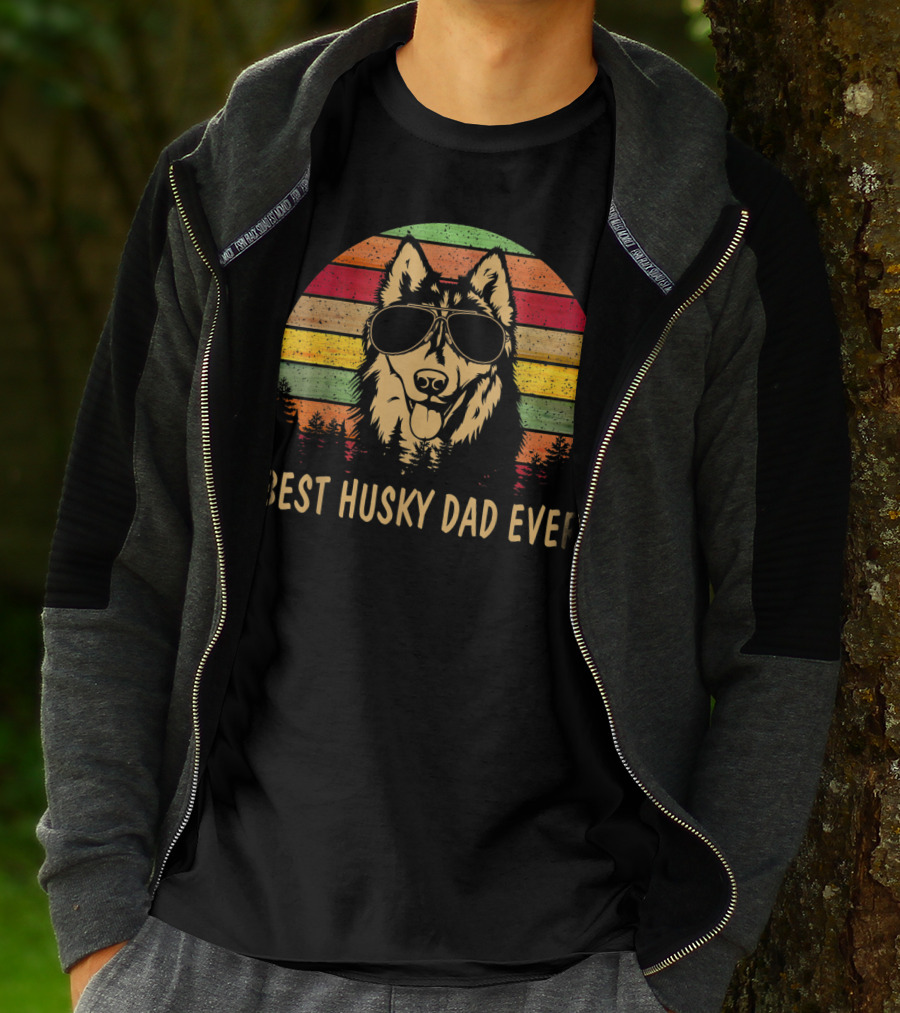 Best Husky Dad Ever Father's Day Men's Retro Sunglasses Dog T-Shirt