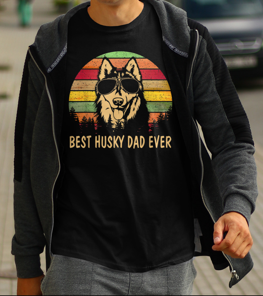Best Husky Dad Ever Father's Day Men's Retro Sunglasses Dog T-Shirt