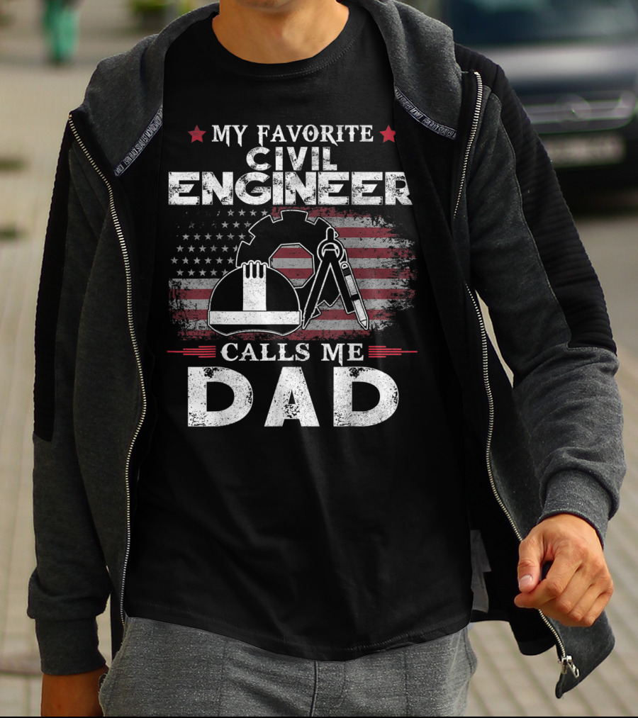 My Favorite Civil Engineer Calls Me Dad American Flag Gear Wrench Helmet T-Shirt