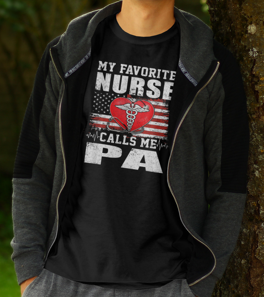 My Favorite Nurse Calls Me Pa American Flag Heart Caduceus T-Shirt