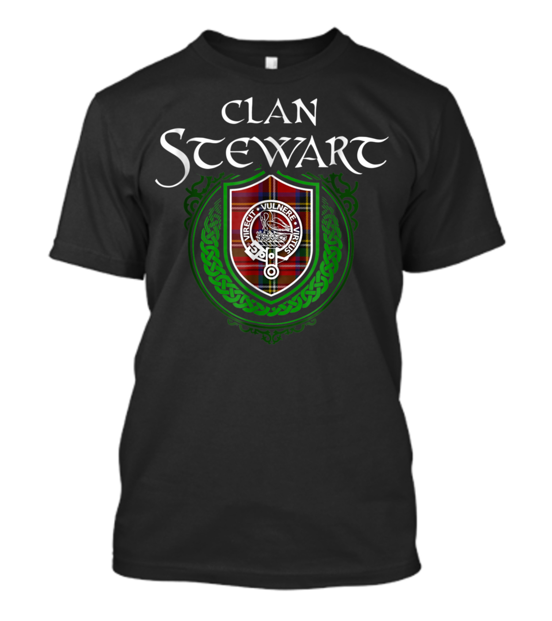 Clan Stewart Scottish Tartan Crest Badge With Gaelic Motto T-Shirt