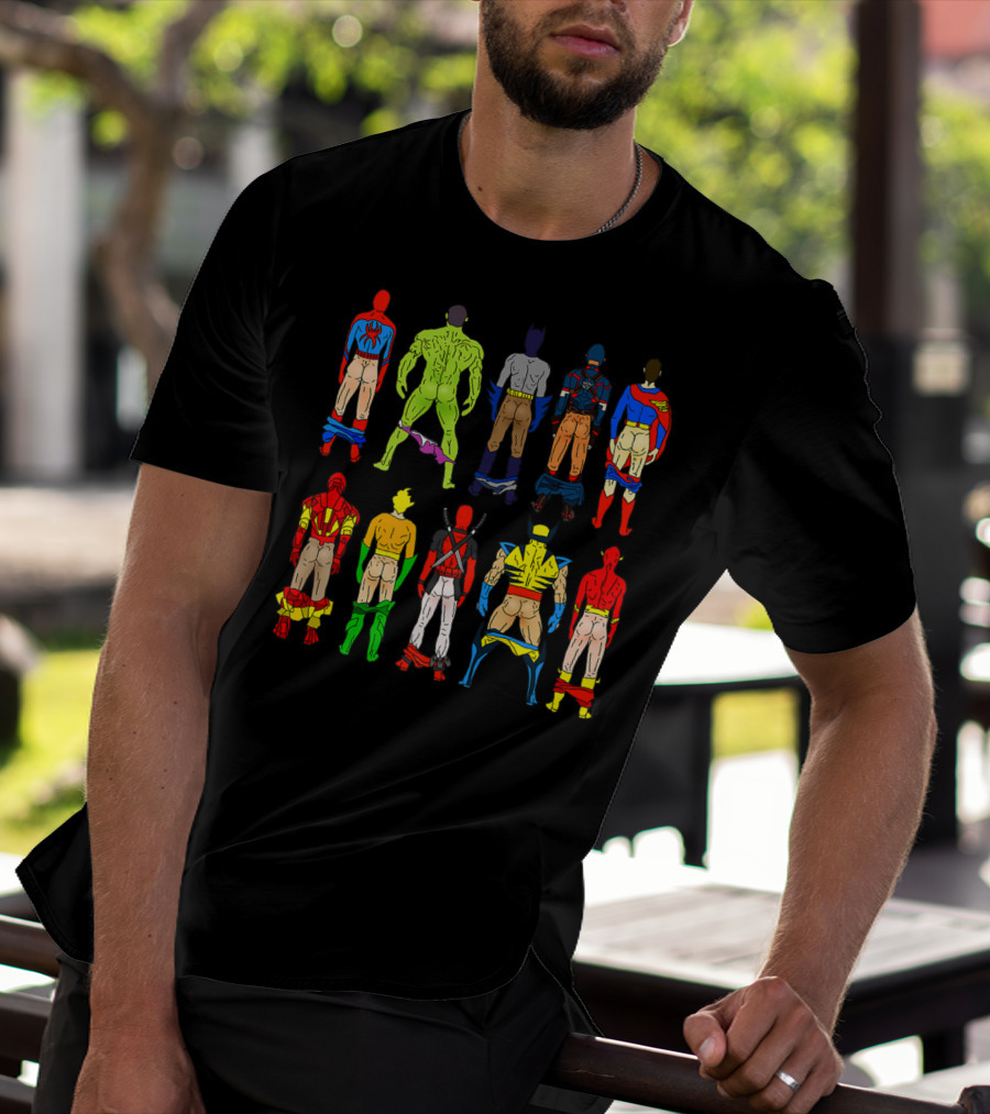 Superhero Butts Avengers DC Comics Parody Action Heroes 4 T-Shirt