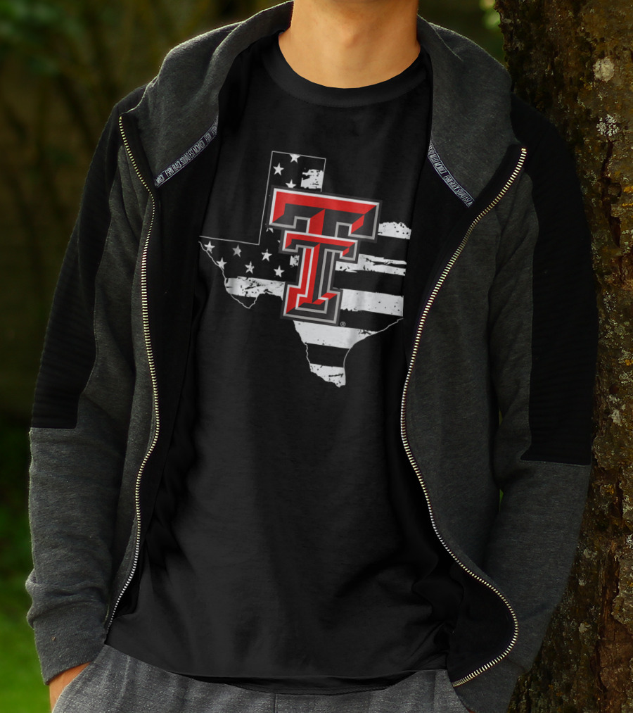 Texas Tech Red Raiders American Flag Texas Outline T-Shirt