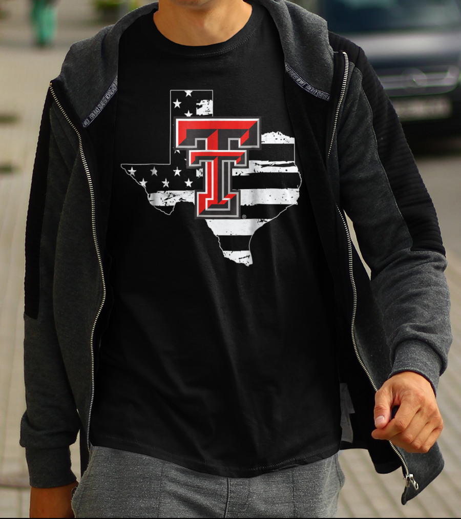 Texas Tech Red Raiders American Flag Texas Outline T-Shirt