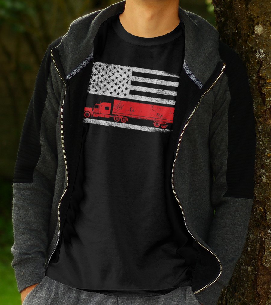 USA Flag American Trucker Red Semi Truck T-Shirt