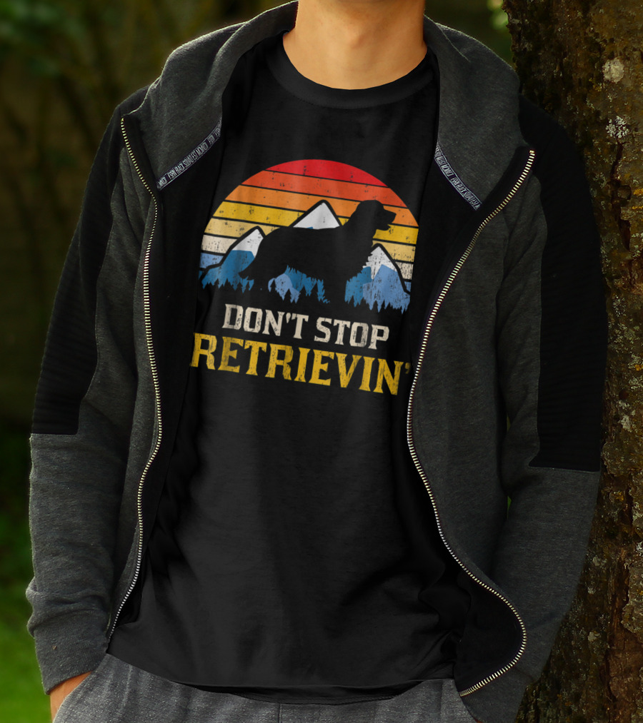 Vintage Don't Stop Retrievin' Golden Retriever Mountain T-Shirt