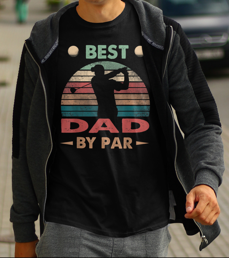 Best Dad By Par Vintage Golf Silhouette Retro Stripes T-Shirt