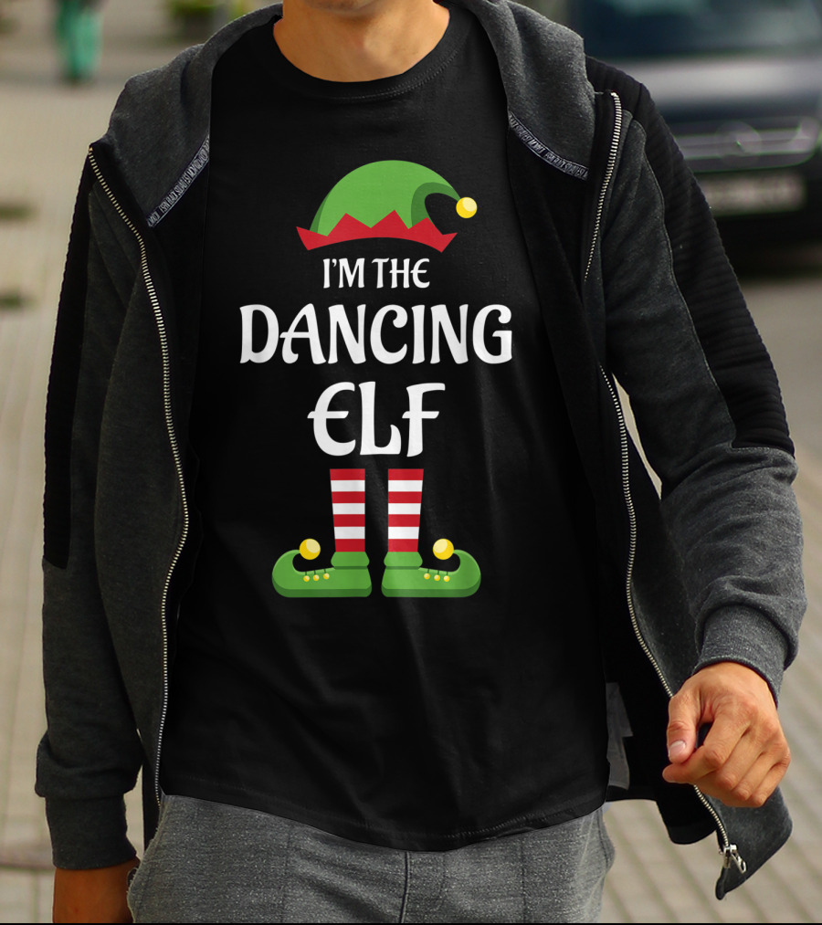 I'm The Dancing Elf - Green Hat Striped Socks Holiday Fun T-Shirt