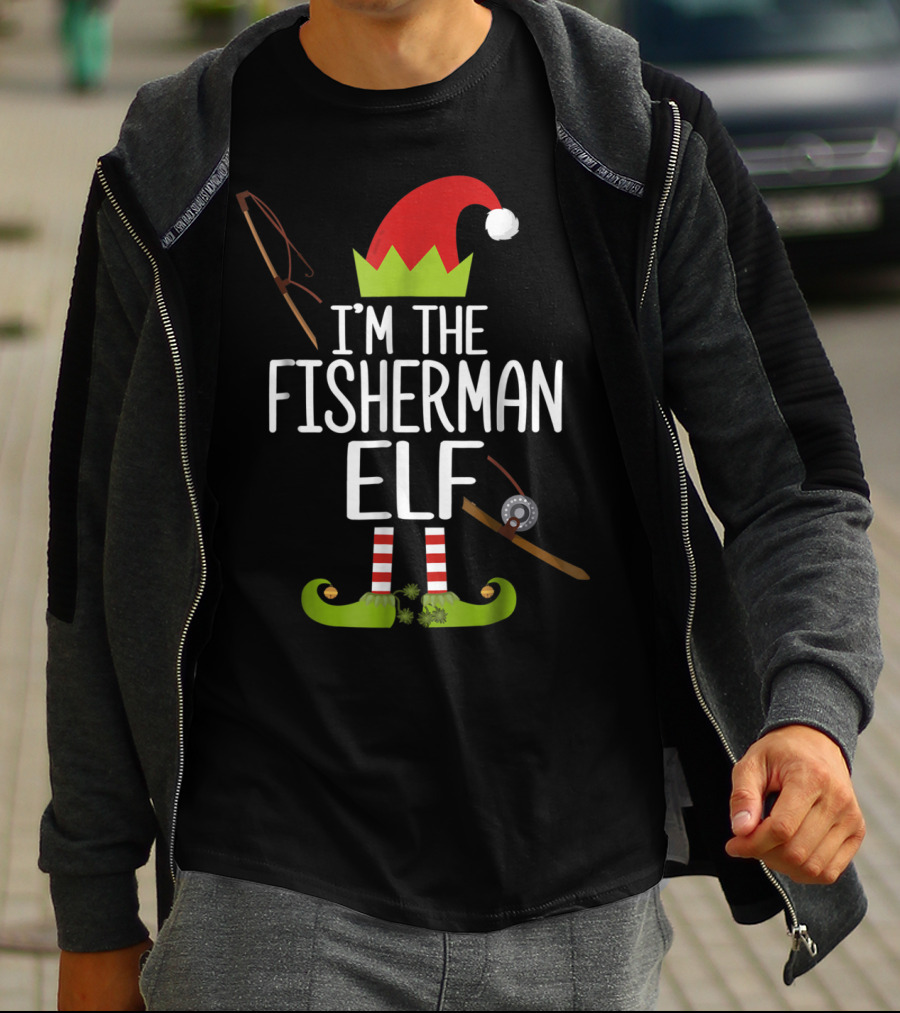 I'm The Fisherman Elf Christmas Hat And Fishing Gear T-Shirt
