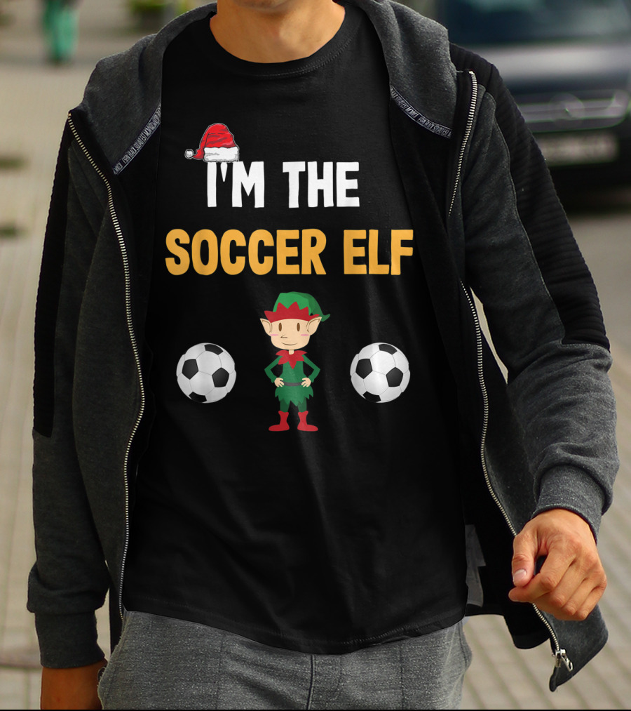 I'M THE SOCCER ELF Santa Hat Footballs T-Shirt