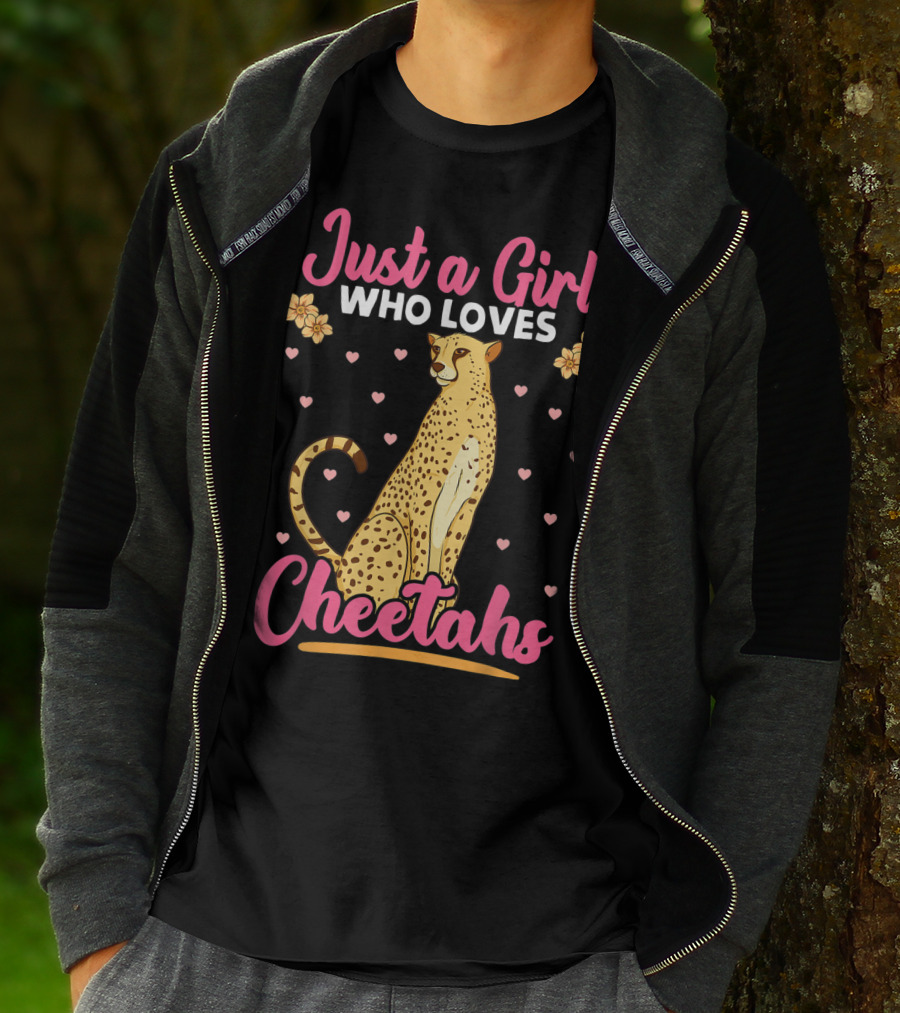 Just A Girl Who Loves Cheetahs With Hearts And Flowers T-Shirt