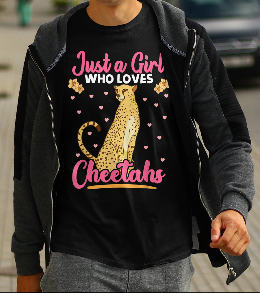 Just A Girl Who Loves Cheetahs With Hearts And Flowers T-Shirt